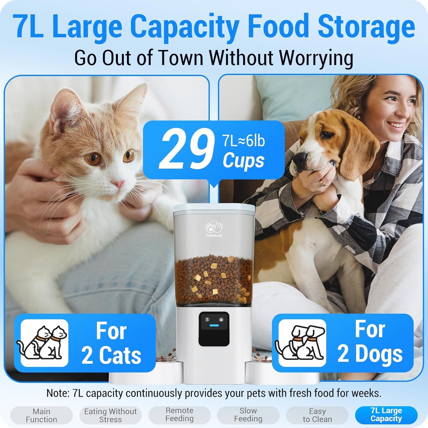 Automatic Cat Feeder with Slow Feed for 2 Cats: 5G Wifi Automatic Dog Feeder with 7L Large Cat Food Storage Container,Cat Food Dispenser with Alexa for Multiple Pets.