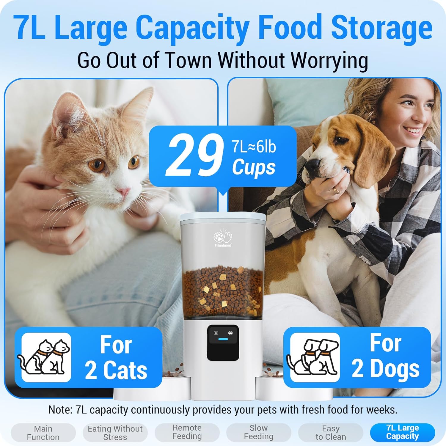 Automatic Cat Feeder with Slow Feed for 2 Cats: 5G Wifi Automatic Dog Feeder with 7L Large Cat Food Storage Container,Cat Food Dispenser with Alexa for Multiple Pets.