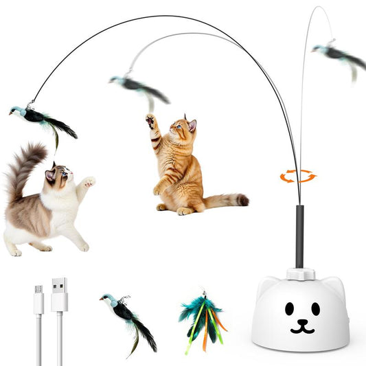 Interactive Cat Toys for Indoor Cats Automatic Electric Flying Bird Feather Wand Toy