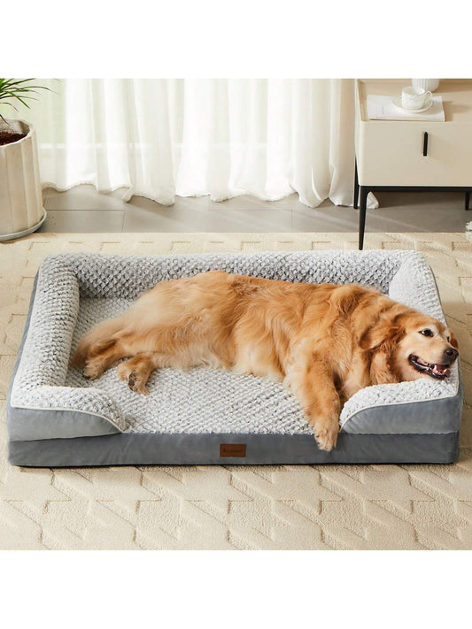 LEXTRO Orthopedic Dog Bed for Medium Dogs - Waterproof Dog Sofa Beds Medium, Supportive Foam Pet Couch Bed with Removable Washable Cover, Waterproof Lining and Nonskid Bottom, Grey