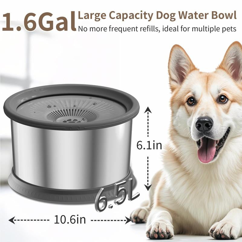 Stainless Steel 6.5L Dog Water Bowl 1.6 Gallon Extra Large Capacity with Splash-Proof Design Non-Slip Mat Elevated Slow Feeder for Medium & Large Dogs Black