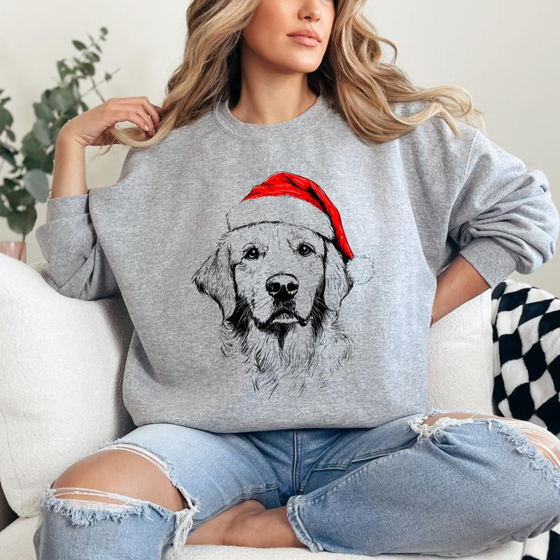 Santa Paws Christmas Dog Sweatshirt – 50 Dog Breeds in Festive Santa Hat | Gildan Unisex Holiday Pullover