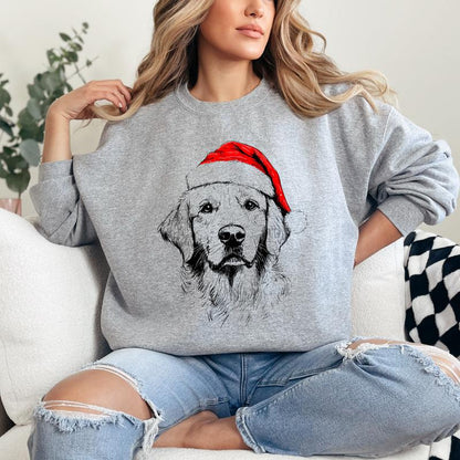 Santa Paws Christmas Dog Sweatshirt – 50 Dog Breeds in Festive Santa Hat | Gildan Unisex Holiday Pullover