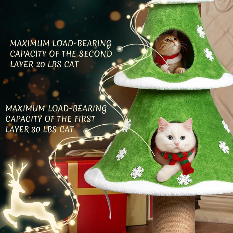 Rebuyhome 59In Large Tall Christmas Tree Cat Tower with 2 Cat Condos & Scratching Post, Soft Fleece Cat Tree with Teaser Toy & Sturdy Base & Built-In Openings for Indoor Cats, Green & White, Green, Pink