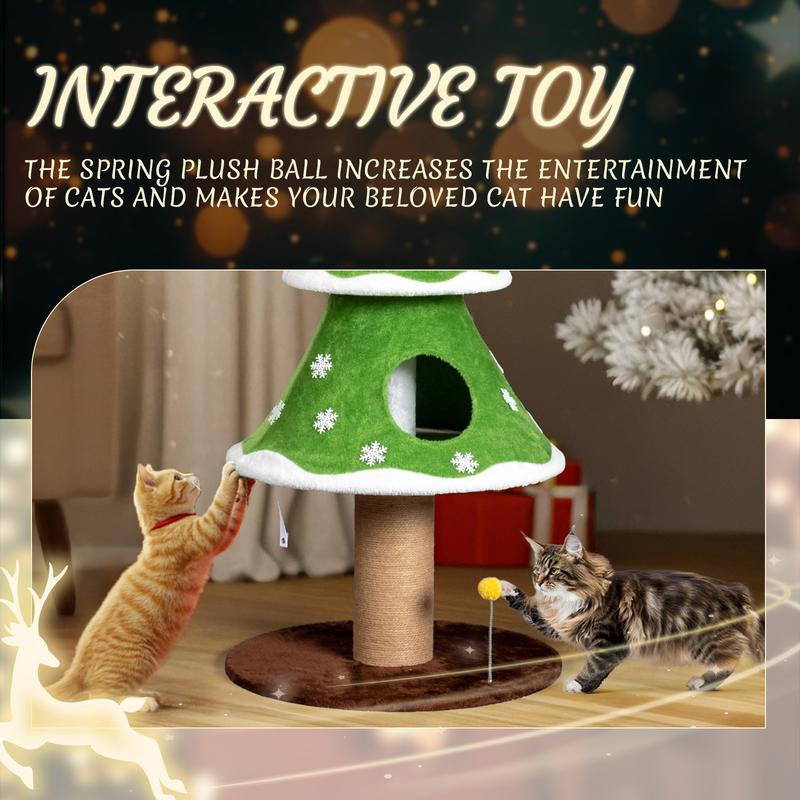 Rebuyhome 59In Large Tall Christmas Tree Cat Tower with 2 Cat Condos & Scratching Post, Soft Fleece Cat Tree with Teaser Toy & Sturdy Base & Built-In Openings for Indoor Cats, Green & White, Green, Pink