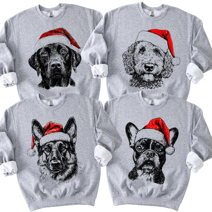 Santa Paws Christmas Dog Sweatshirt – 50 Dog Breeds in Festive Santa Hat | Gildan Unisex Holiday Pullover