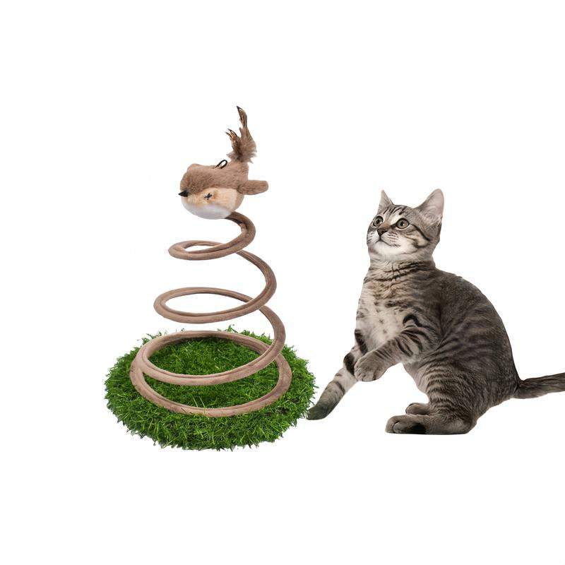 Forest-Themed Spring Bobblehead Singing Bird Cat Scratcher 7.48X7.48X10.24 Inches Cute Interactive Toy for Kittens Small Pets Wobble Design Indoor Outdoor Fun Chew Plaything Cattoys Dogtoys