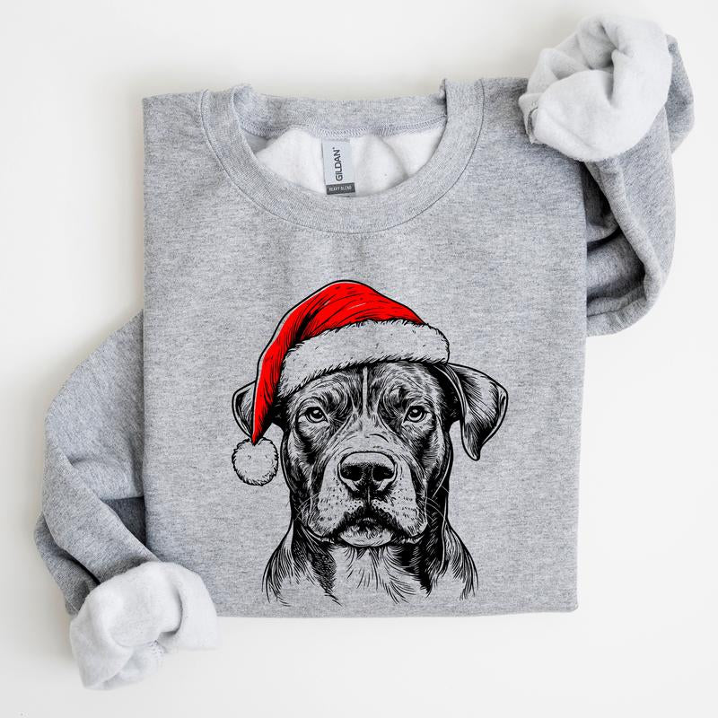 Santa Paws Christmas Dog Sweatshirt – 50 Dog Breeds in Festive Santa Hat | Gildan Unisex Holiday Pullover
