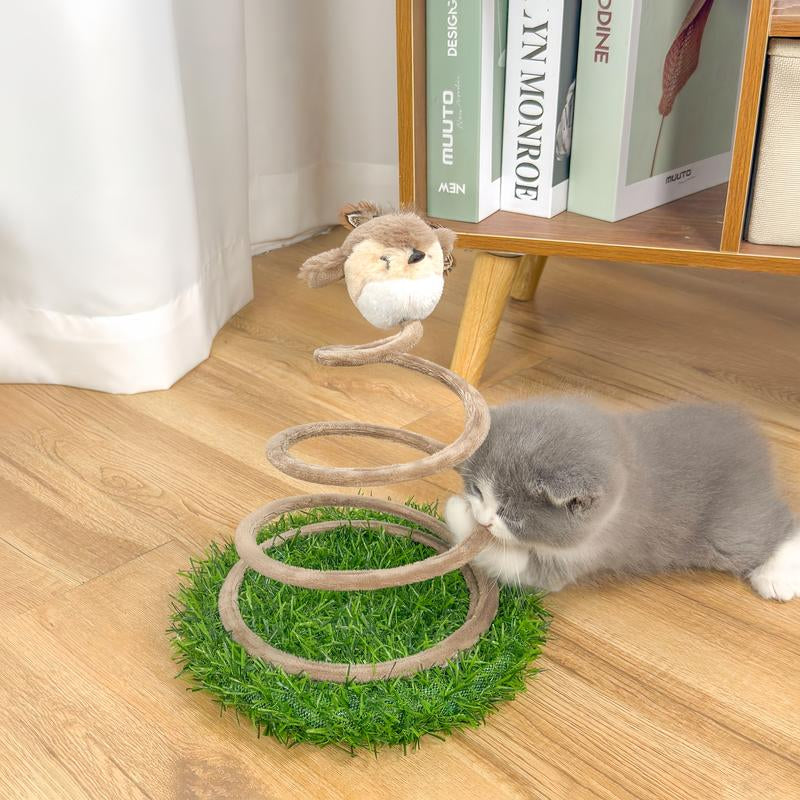 Forest-Themed Spring Bobblehead Singing Bird Cat Scratcher 7.48X7.48X10.24 Inches Cute Interactive Toy for Kittens Small Pets Wobble Design Indoor Outdoor Fun Chew Plaything Cattoys Dogtoys