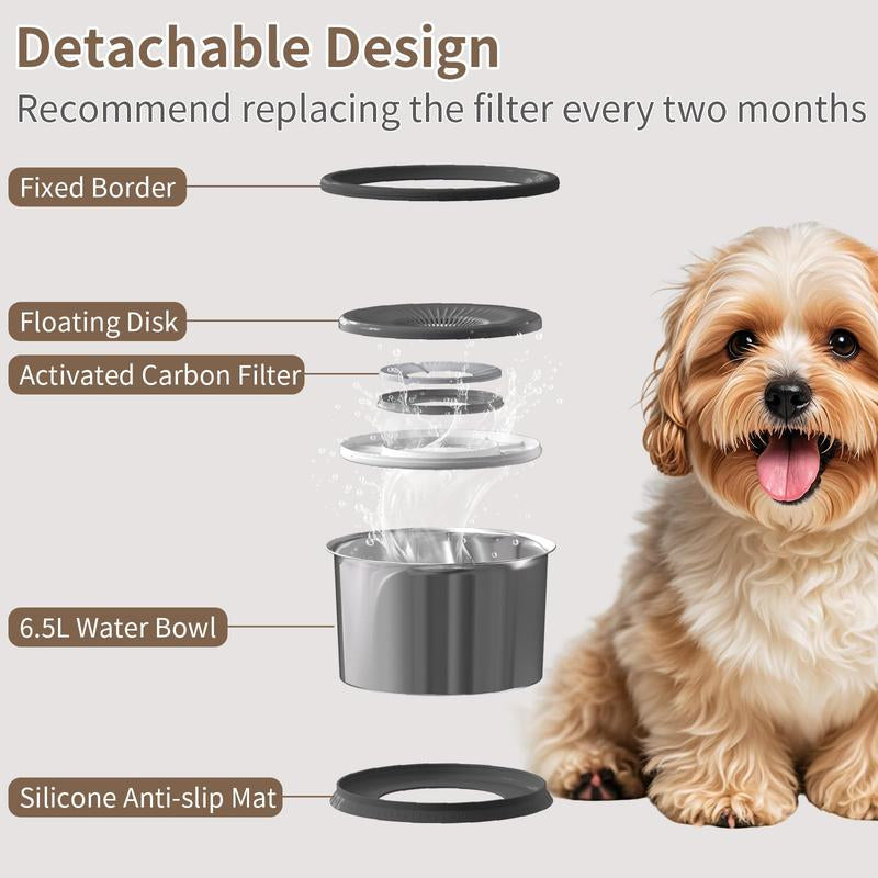 Stainless Steel 6.5L Dog Water Bowl 1.6 Gallon Extra Large Capacity with Splash-Proof Design Non-Slip Mat Elevated Slow Feeder for Medium & Large Dogs Black